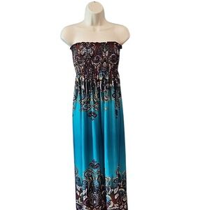 VENUS Strapless Dress in Teal and Brown M